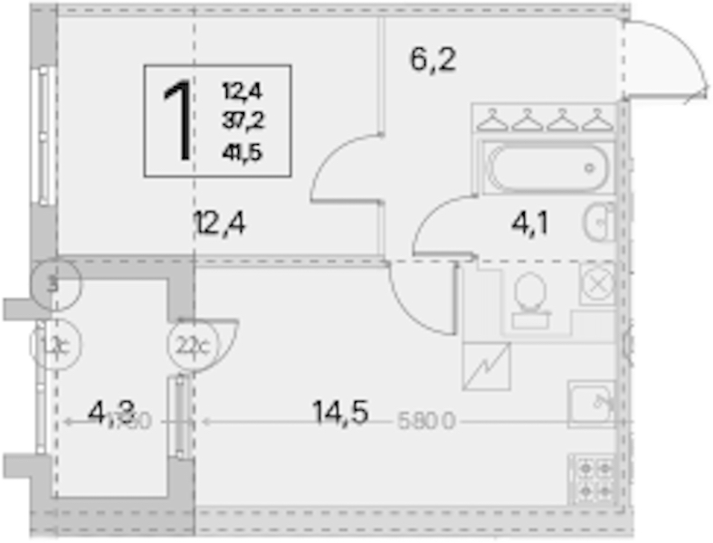 1-комнатная квартира 37.2 м², 4/5 эт., ЖК «ЮгТаун. Олимпийские кварталы»
